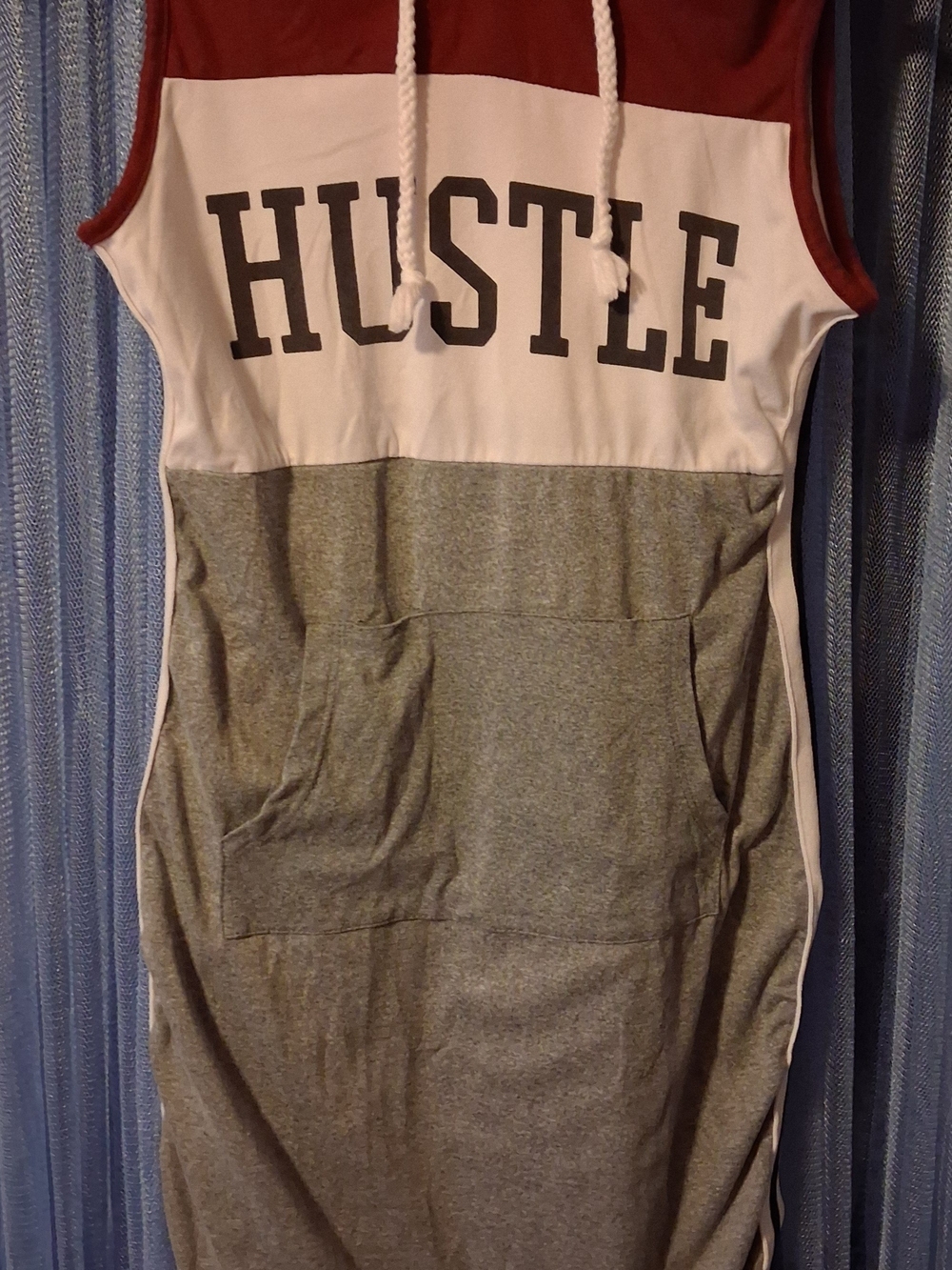 Rue21 Colorblock 'HUSTLE' Sleeveless Hoodie Dress - White, Maroon, Gray